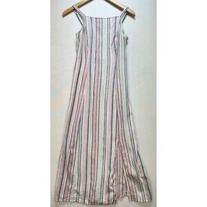 Old Navy Women's Linen Maxi Dress Back Smock Size S Multicolor Stripe Sleeveless